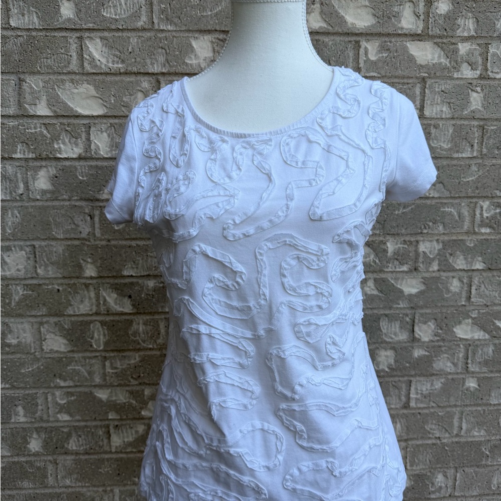 Cable & Gauge Size L White Textured Short Sleeve Top